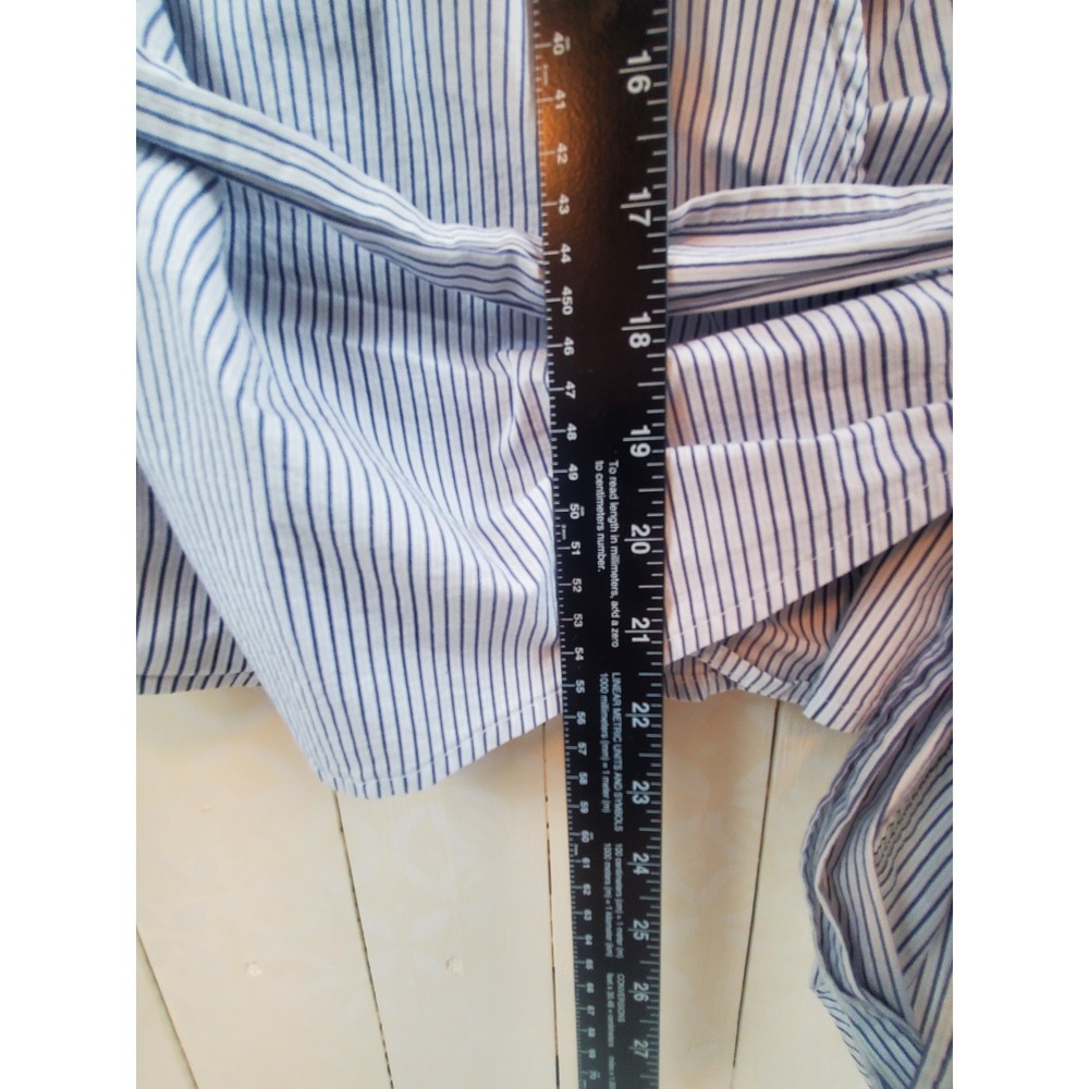 Womens Y2K Pinstripe Wrap Blouse Tie Waist Studio Style 3/4 Sleeve Business Size - Picture 4 of 8